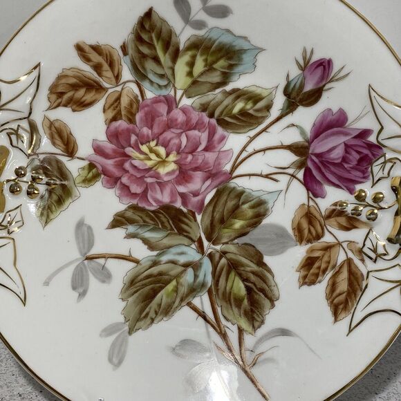 CT Germany Porcelain Plate Hand Painted Floral Pink Flowers Console Decorative - Picture 5 of 10
